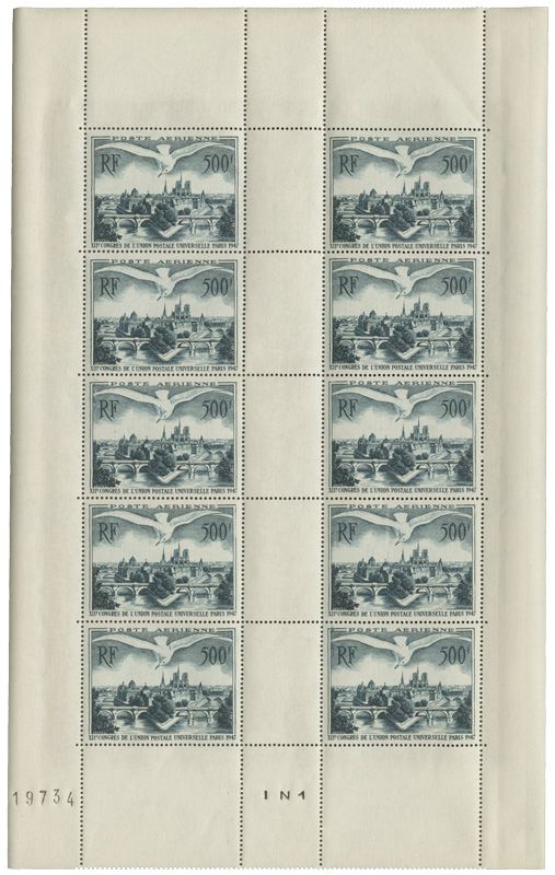 n° 20 : Timbre France Poste aérienne (feuille) n° 20 : Timbre France Poste aérienne (feuille)