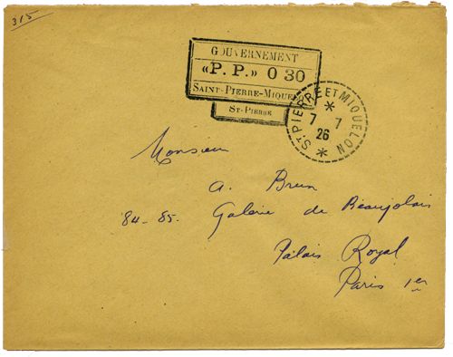 Saint-Pierre et Miquelon : Courrier en port payé du 7.7.1926 Saint-Pierre et Miquelon : Courrier en port payé du 7.7.1926