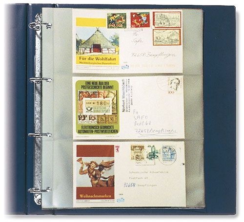FEUILLES "COMPACT A4" (3 POCHES : pour Env., Billets, 1er jours : 220x95mm) - SAFE® (x10)