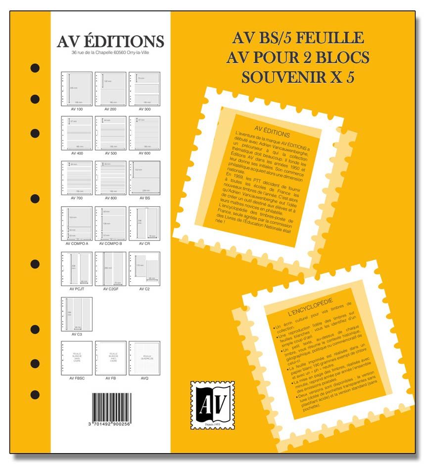 Feuille AV : pour 2 blocs souvenir (x5) - AV EDITIONS® Feuille AV : pour 2 blocs souvenir (x5) - AV EDITIONS®
