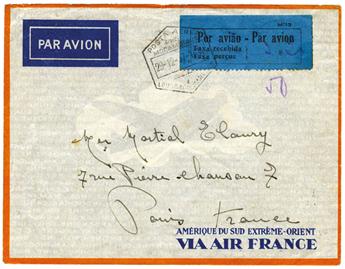 Mozambique : Lettre de Poste Aérienne avec étiquette AVION de Taxe Perçue 2$ obl. du 29/12/1937 à CORENZO MARQUES pour la France.
