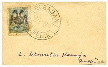 Albanie : n°7 nuance outremer obl. sur lettre ELBASAN 10/3/1913 en local avec arrivée