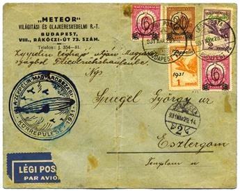 Hongrie : Vol Zeppelin de Budapest 28/3/31 pour Esztergom via Friedrichshafen