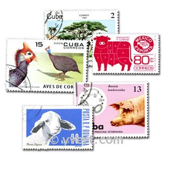 ANIMAUX DE LA FERME : pochette de 100 timbres (Oblitérés)