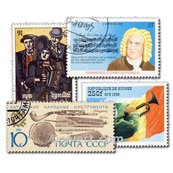 MUSIQUE & MUSICIENS : pochette de 100 timbres (Oblitérés)
