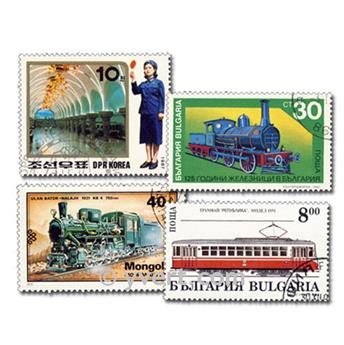 TRAINS : pochette de 100 timbres (Oblitérés)