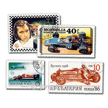 VOITURES DE COURSE : pochette de 50 timbres (Oblitérés)