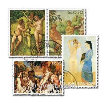 TABLEAUX DE NUS : pochette de 100 timbres (Oblitérés)