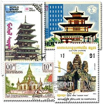 TEMPLES MOSQUEES PAGODES : pochette de 50 timbres (Oblitérés)